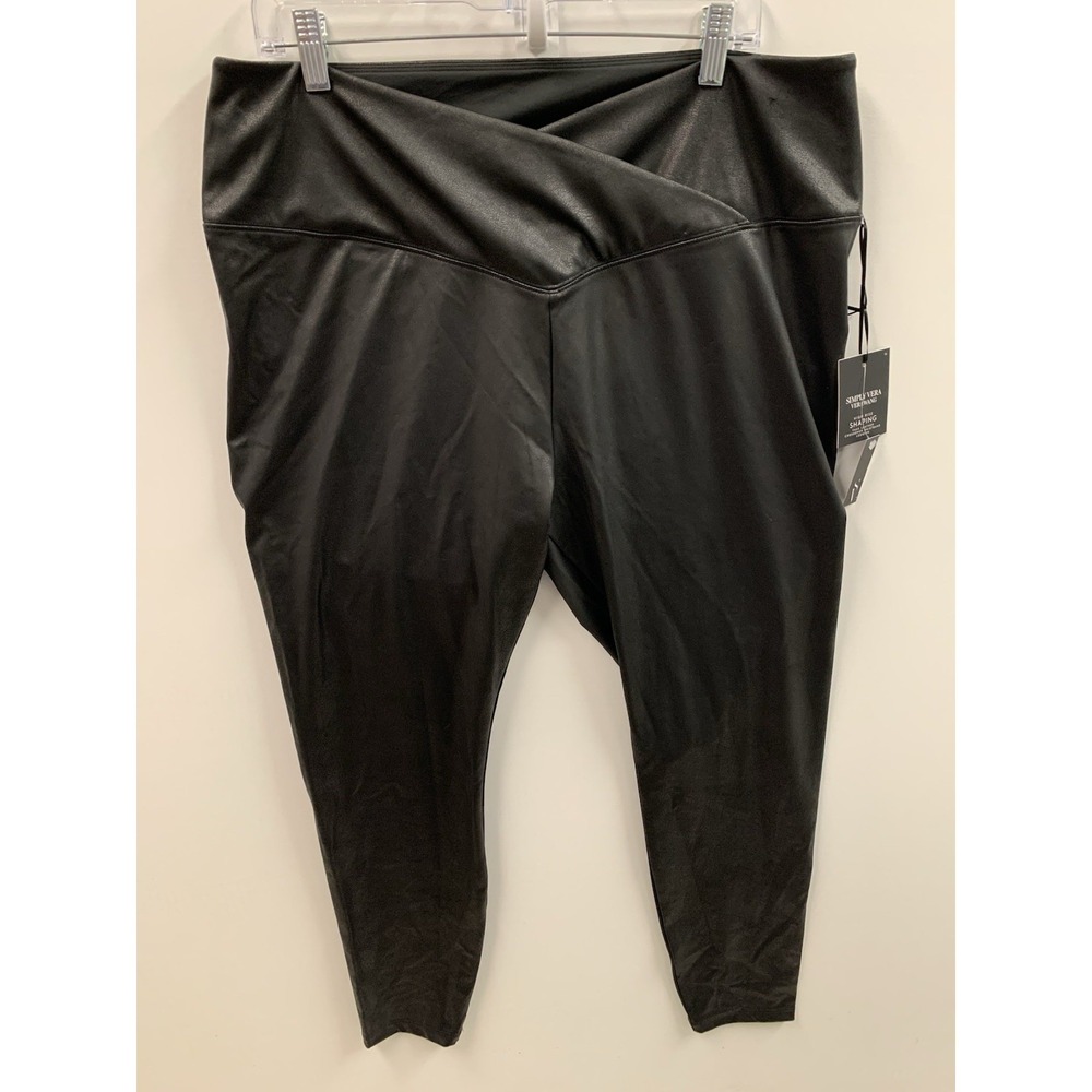 Simply Vera Vera Wang High Rise Crossover Faux Leather Leggings 1X Black Shaping